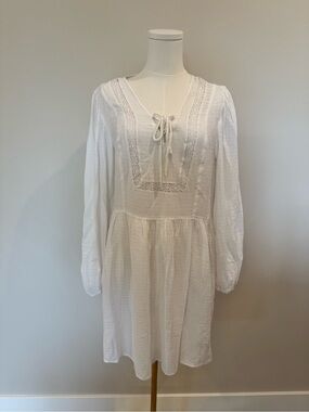 hinge Cream Lace-Trim Peasant Dress
